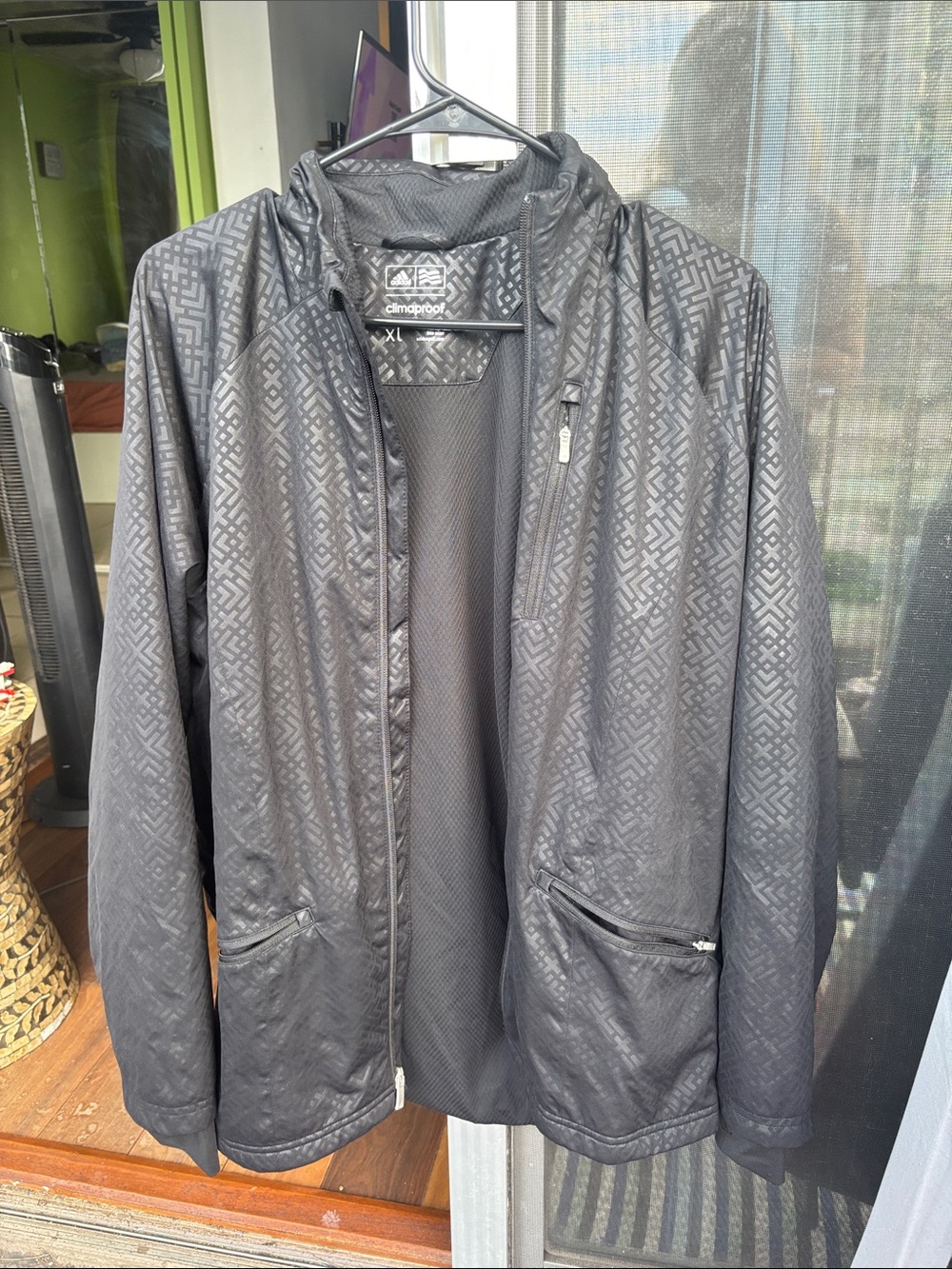 adidas Black Geometric Lightweight Hooded Jacket
